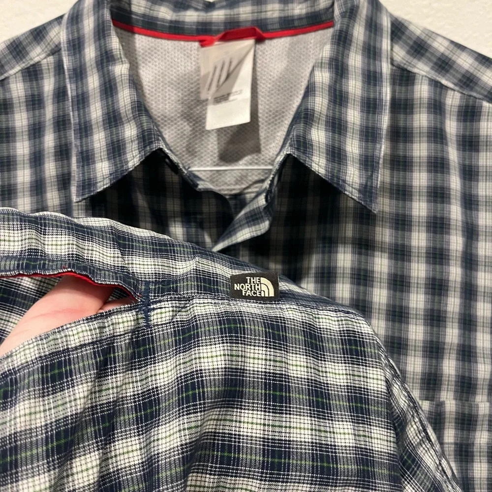 The‎ North Face Shirt Mens Sz XL/TG Blue Plaid Short Sleeve Button Up Pocket Zip